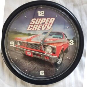 Super‎ Chevy Wall Clock Red Classic Car Quartz M2188 w/New Battery